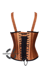 Golden Silk Shoulder Strap Gothic Burlesque Bustier Waist Training Overbust Corset Costume